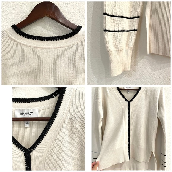 Derek Lam 10 Crosby Ivory Crochet Pipe Trim Pullover Sweater Cotton Cashmere - Picture 9 of 10